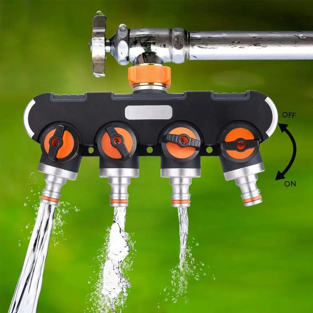 4 Way Garden Hose Splitter with Independent Switches 3/4
