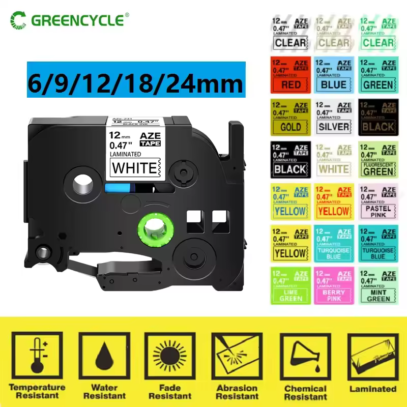 סרט תוויות GREENCYCLE 1Pcs 6mm/9mm/12mm 231 תואם למכונת תוויות Brother P-Touch עבור TZ TZE 131 231 431 531 631 731