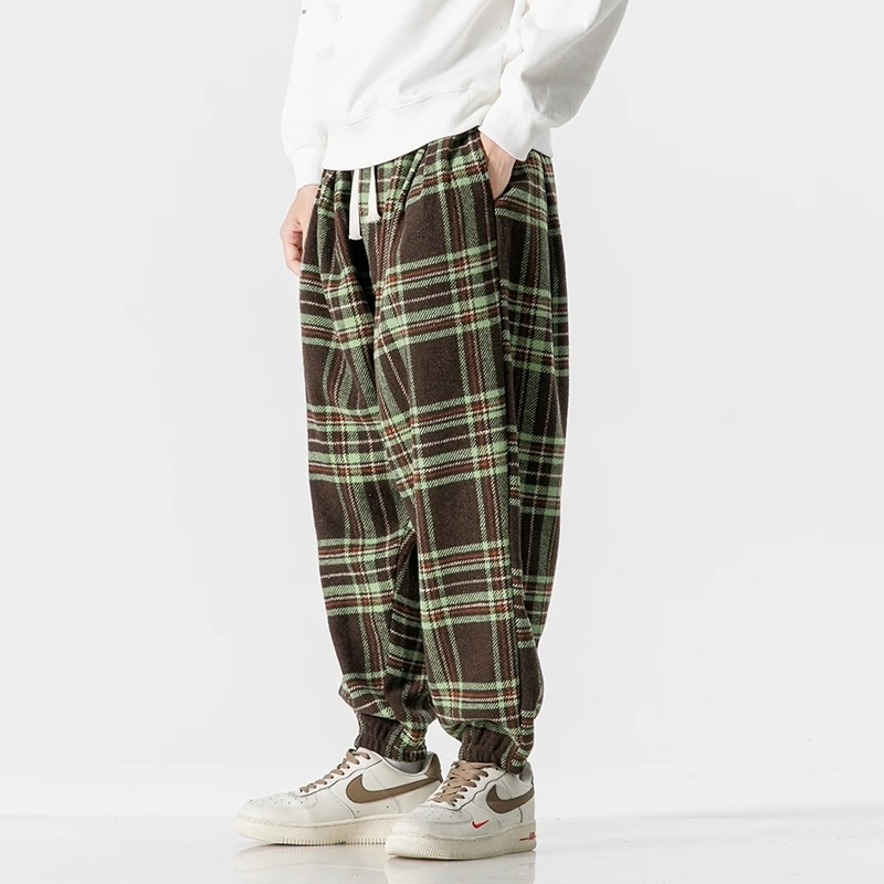 Pantaloni Haren scozzesi di lana Hip Hop da uomo pantaloni selvaggi addensati alla moda giapponesi Harajuku pantaloni sportivi Casual da jogging in tinta unita