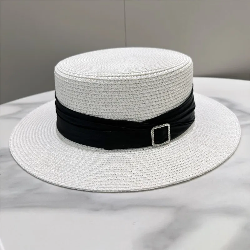 New style hat flat top vacation woven large brim lady's