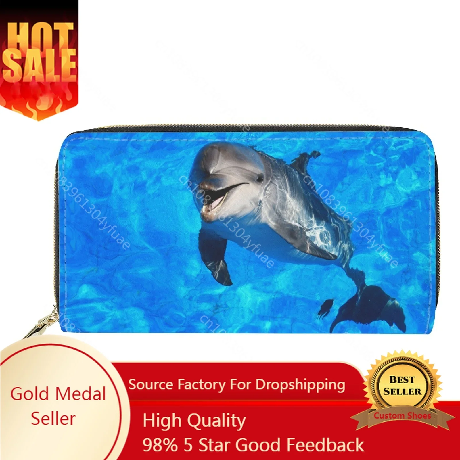 

2023 Wallet Women Lady Designer Long Wallets Cute Dolphin Print Money Purses Casual PU Leather Female Coin Purse Card Holders