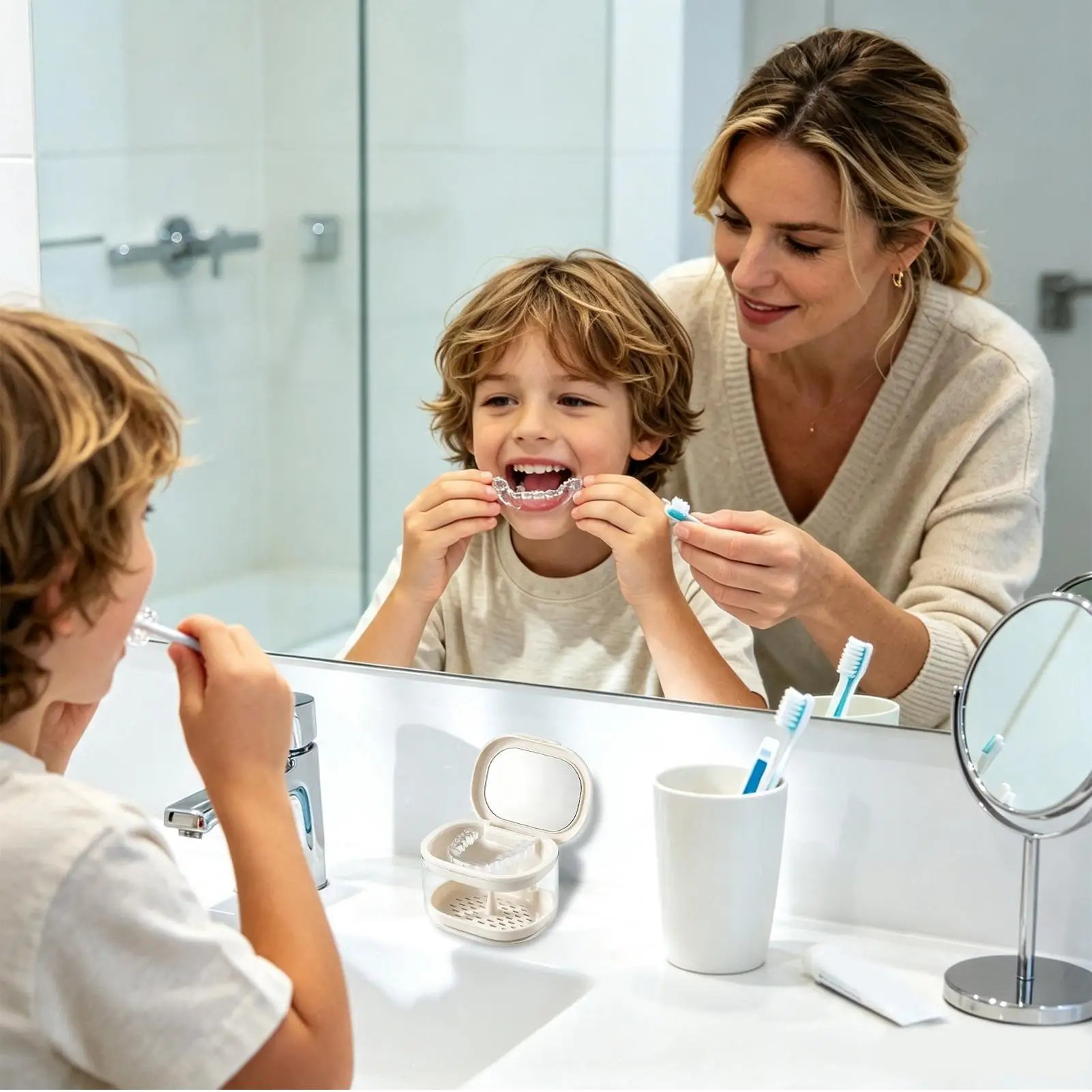 Retainer Container Leakproof Multipurpose False Teeth Soak Container Portable Mouthguard Case For Women Men Adults Kids Home