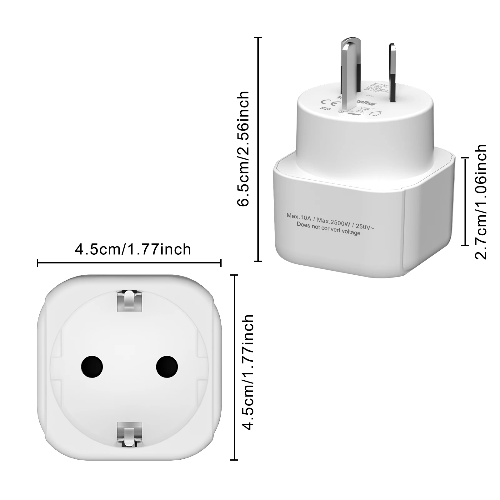 2/4pcs 3Pin AU NZ Power Plug Adapter EU to AU/NZ Plug Converter, New Zealand Australia Travel Plug Wall Plug Socket White