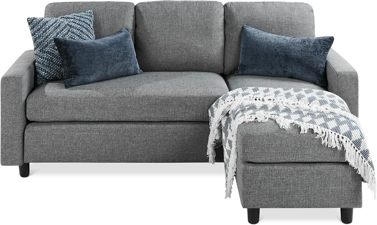 Upholstered Sectional Sofa for Home, Apartment, Dorm, Bonus Room, Compact Spaces w/Chaise Lounge