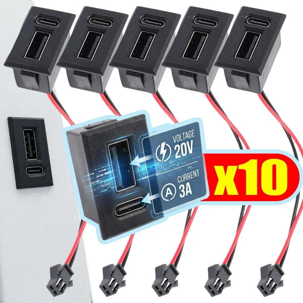 

20V 3A USB TYPE-C Jack Female Power Socket Car Connector Cable Cord Double Charging Port Module for Auto Smart Home Appliance