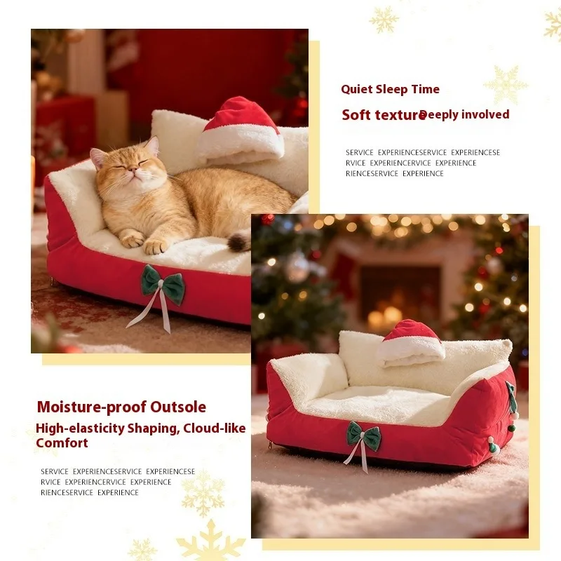 عيد الميلاد الدافئة سرير للقطط النوم العميق شبه مغلقة الشتاء بيت الكلب قابل للغسل أفخم عش الحيوانات الأليفة هدية عيد للكلاب القطط #4