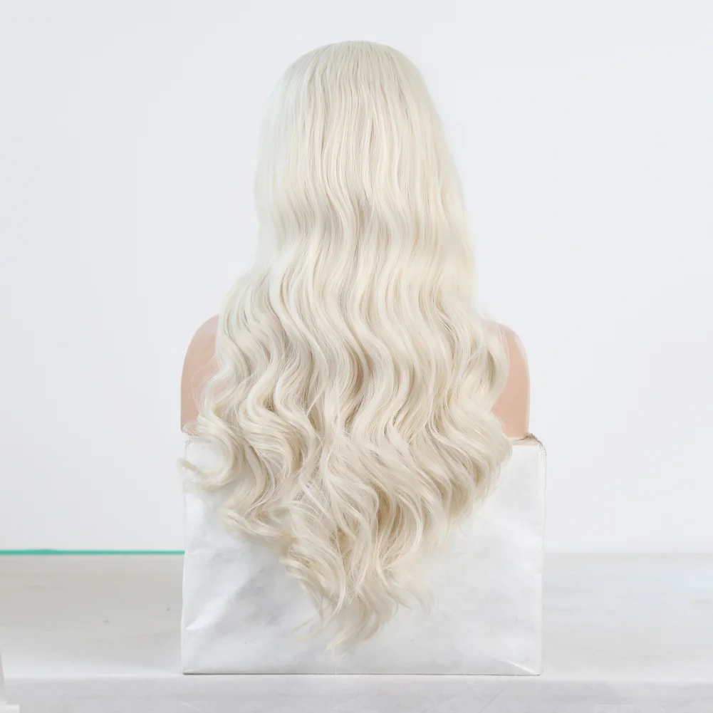 Rongduoyi lange Körper welle Perücke platin blonde Spitze Front Perücke synthetische hitze beständige Haare natürliche Haaransatz Spitze Cosplay Perücke