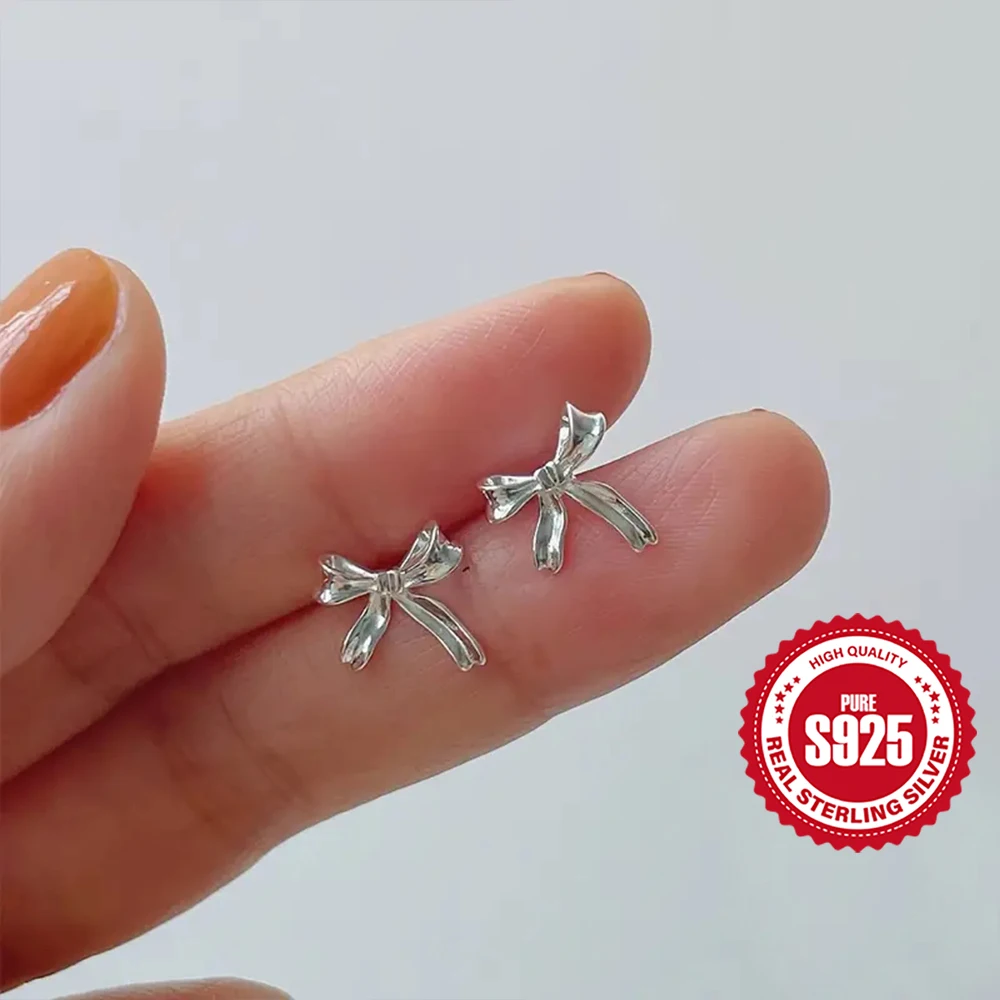 BOAKO 925 Sterling Silver Bow Knot shaped Smooth Earrings For Women Girl INS Fashion Jewelry Cute Earring oorbellen zilver 925