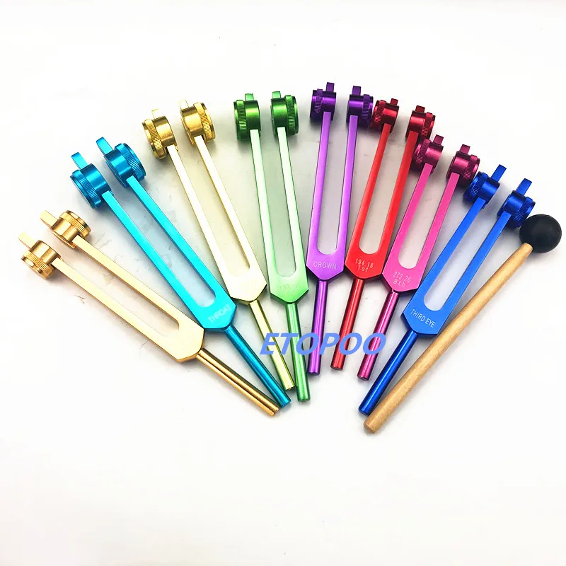 8 colors Indian Chakra Tuner tuning fork ROOT 194.18HZ HEART 136.1HZ SOUL PURPOSE 272.20HZ CROWN 172.06HZ