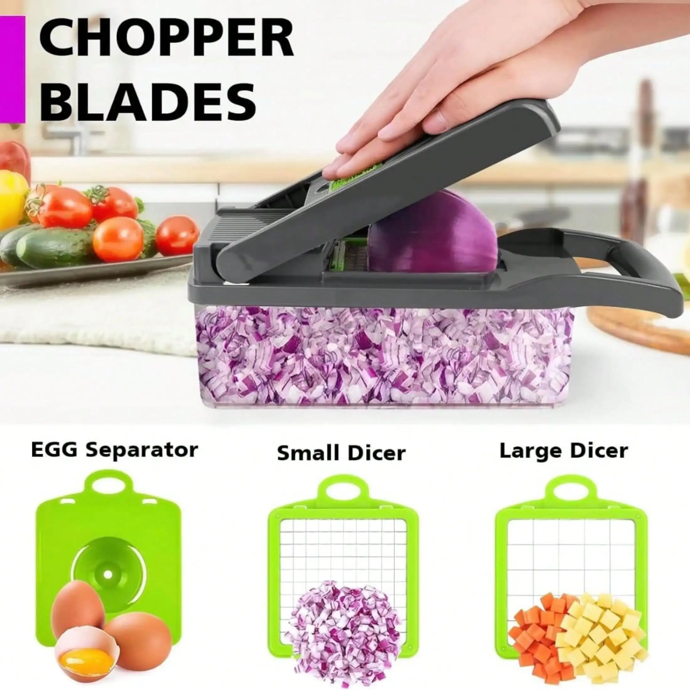 15PCS Premium Vegetable Chopper - Slice/Chop Fruit/Veg, Interchangeable Blades + Storage Containers