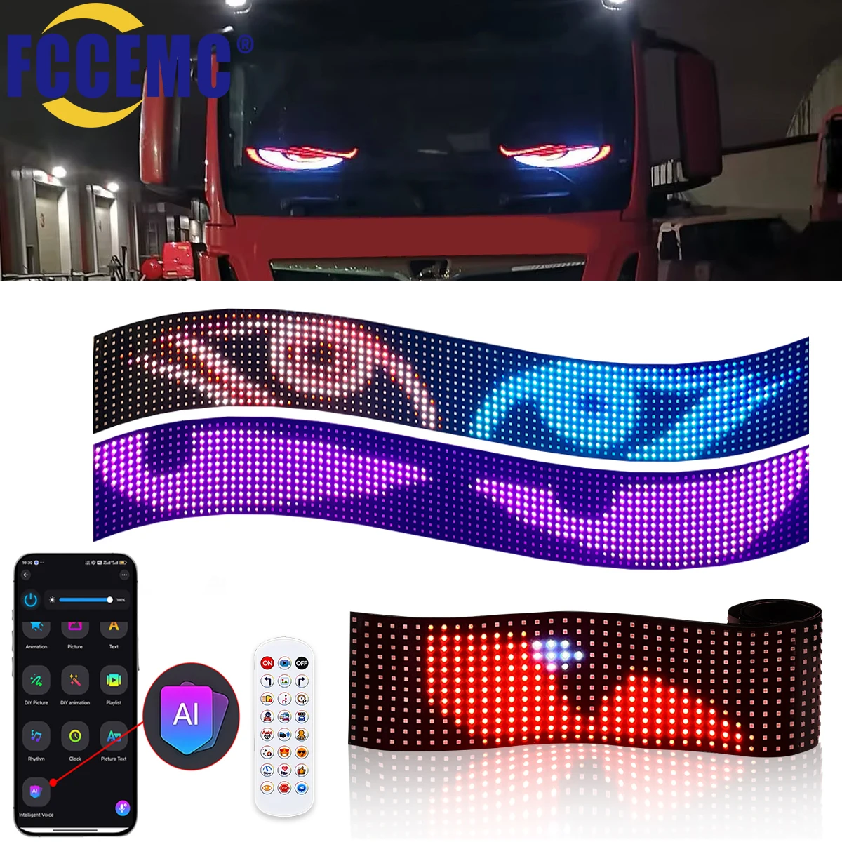 APP Remote Control Truck Devil Eye Light With AI Voice Function 12V 24V DIY Custom Scrolling Text Lighting For Board Windshield