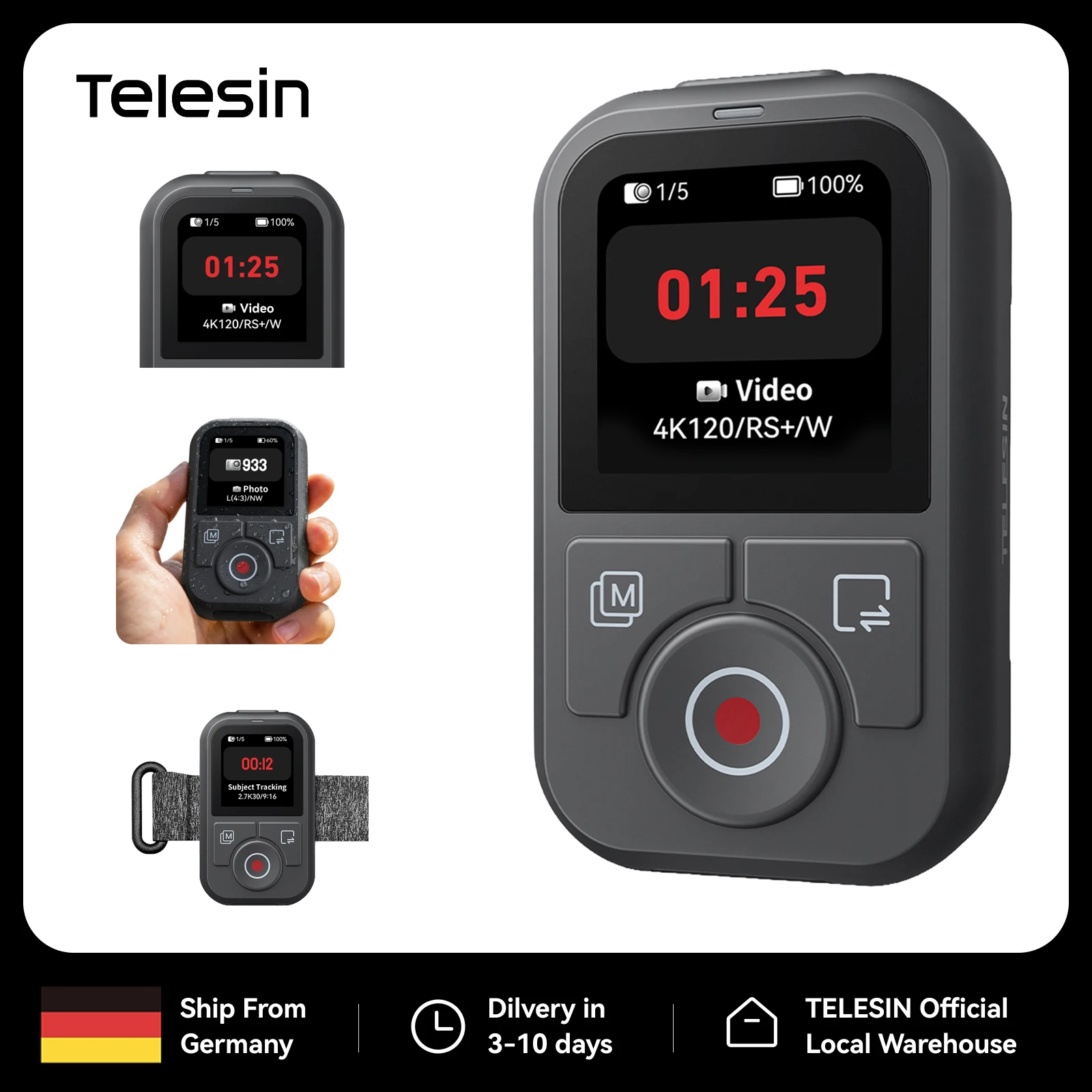 TELESIN T13 Bluetooth Wasserdichte Fernbedienung für DJI Osmo Action 6 5 Pro 4 & Osmo 360, 1,4'' HD-Farbdisplay, 50m Drahtlose Steuerung, Ein-Tasten-Aktivierung & Aufnahme, 8-Stunden-Akku mit