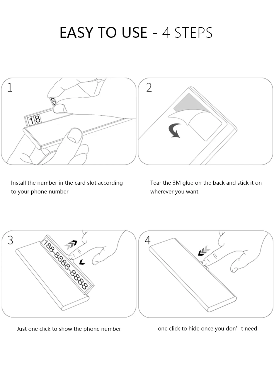 Ultra-thin Car Temporary Parking Card Phone Number Drawer Hideable Luminous One-click hid Telephone Number Plate