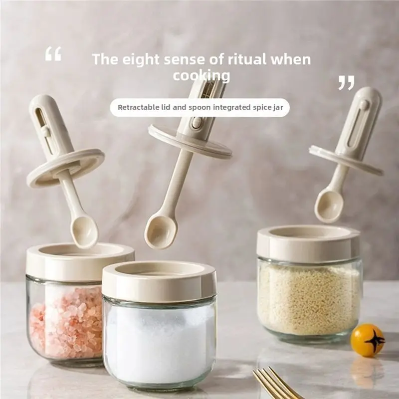Y42A-Seasoning Salt Jar Bottle 280Ml Sealed Moisture-Proof Expandable Lid Spoon Kitchen Supplies Pepper Shaker Spice 3Pcs