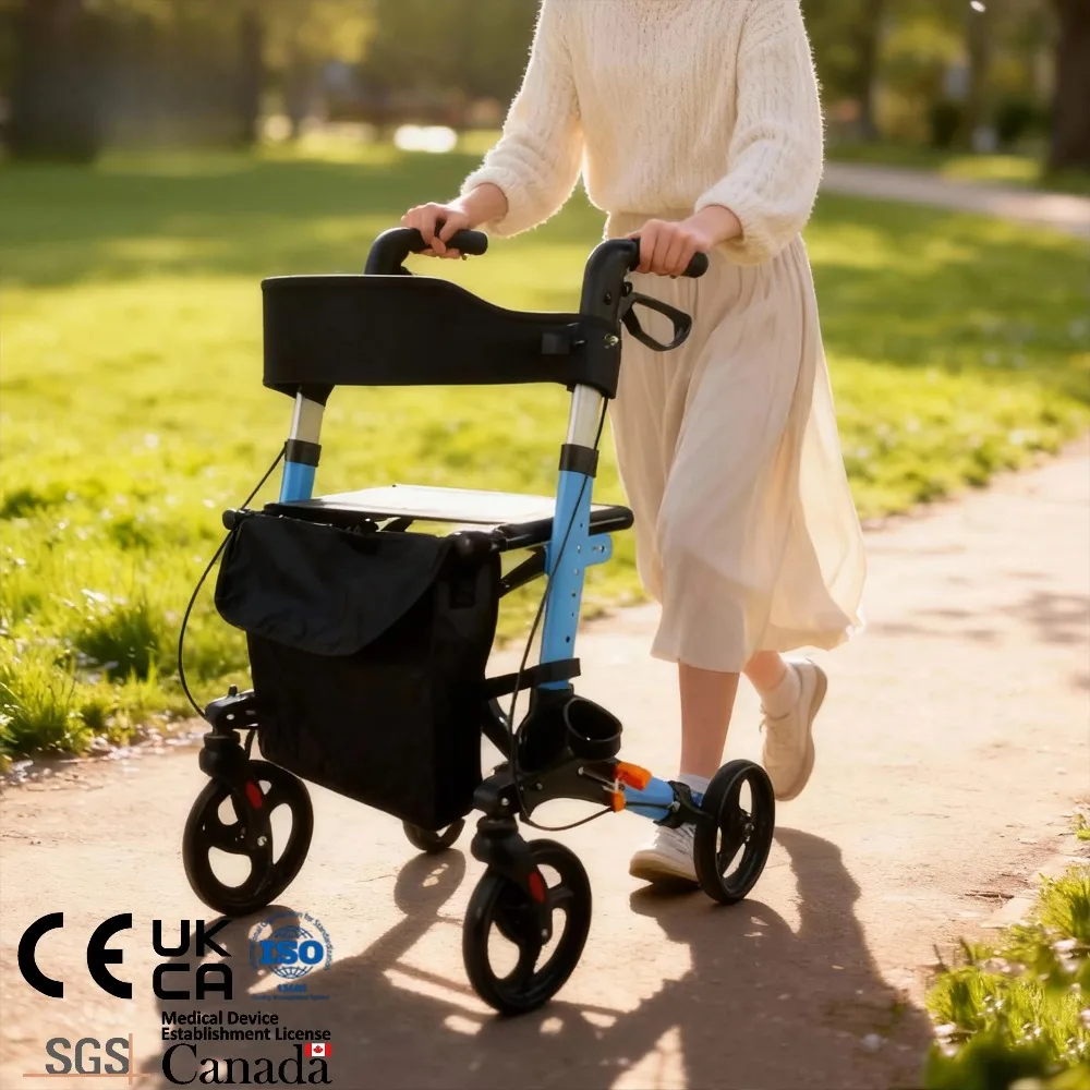 Universal 4-Wheel Elderly Walker with Seat – Random Color for Home & Outdoor Use