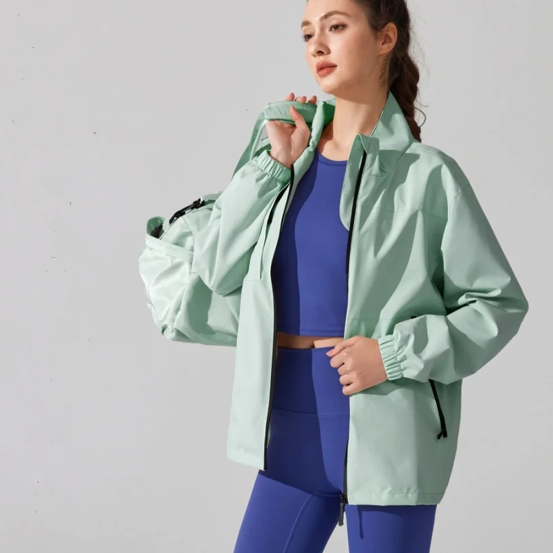 

Уличная трехзащитная ветровка с воротником-стойкой, однотонное спортивное повседневное пальто для бега, удобная свободная модная куртка для фитнеса