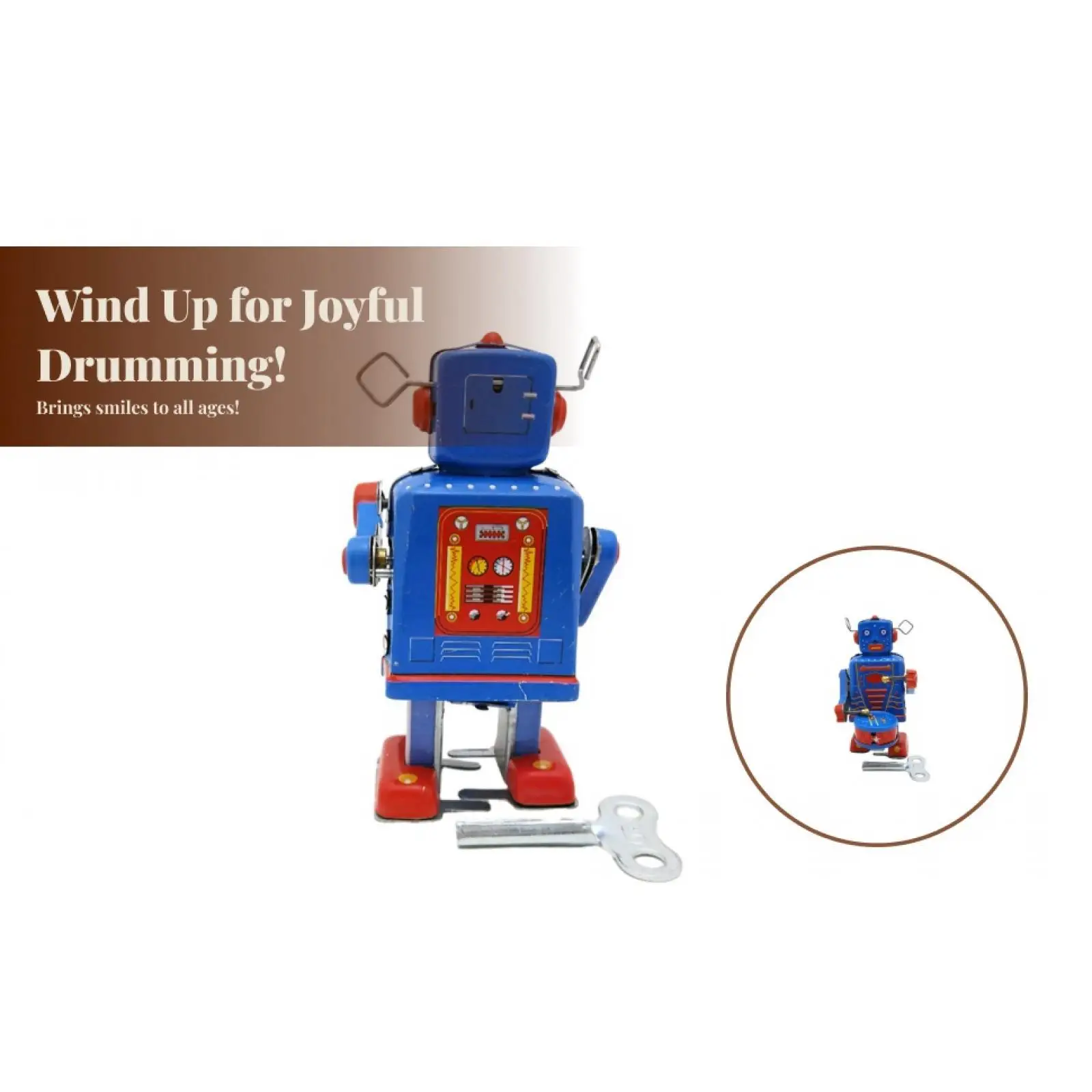 خمر يختتم الطبول لعبة روبوت صفيح العتيقة الرجعية لعبة ميكانيكية للأطفال الأولاد ديكور الطاولة #1