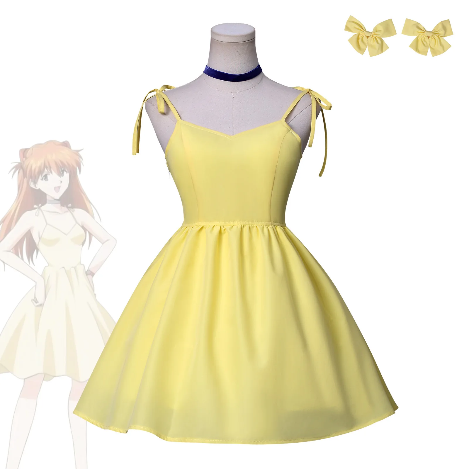 

Новый костюм на Хэллоуин Аска Евангелион в желтом платье, костюм персонажа для косплея.