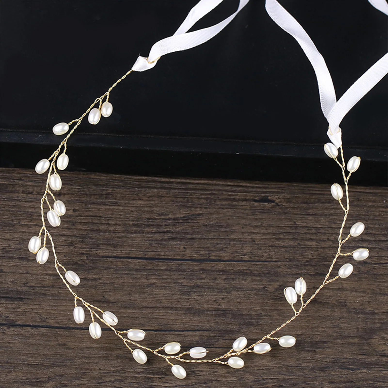 Vintage Faux Crystal Pearl Hairband Women Soft Chain Gown with Pearls for Banquet Wedding Masquerade