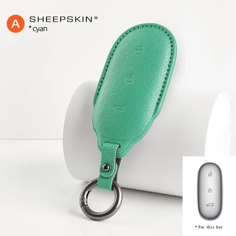 

For LEADING IDEAL LiXiang L9 L8 L7 Fashion GoatSkin Leather Car Remote Sheepskin Key Cover Case Shell Keychain