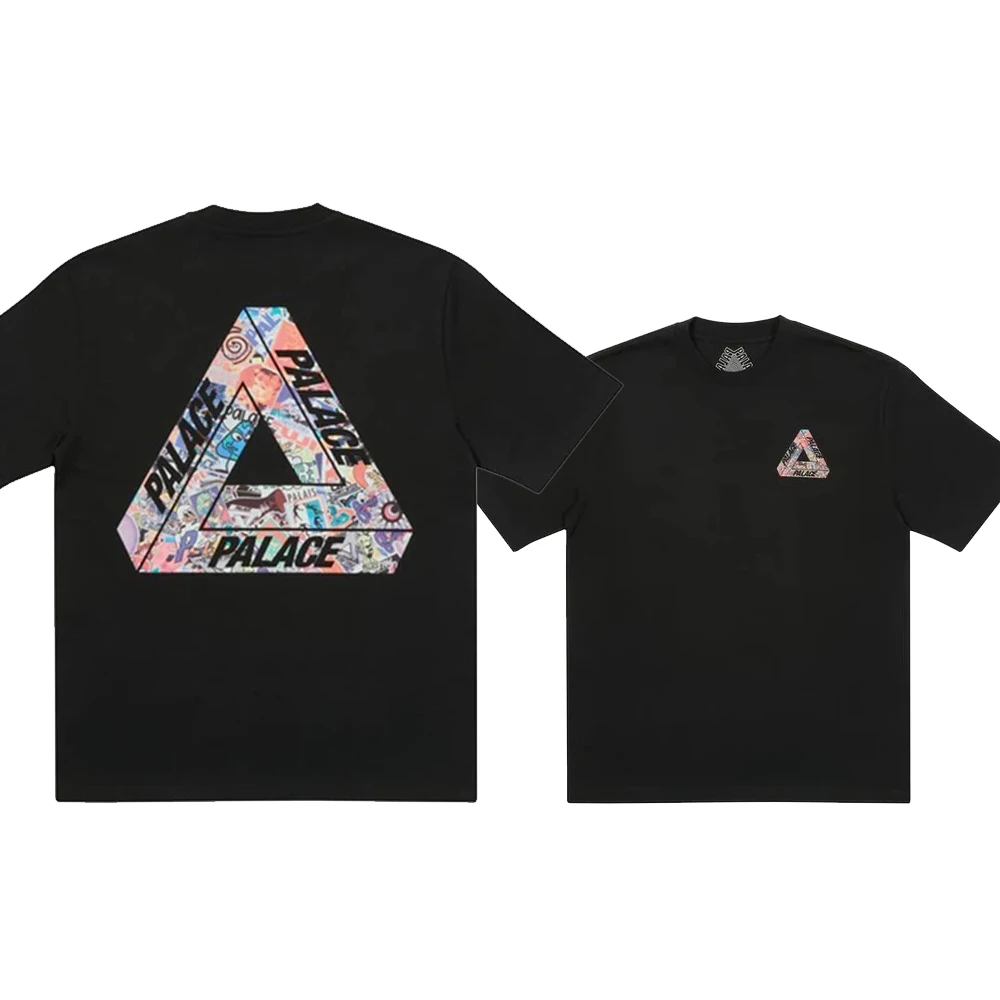 Palace TRI STICKER PACK Wang Yibo Comic Sticker Big Triangle Men's and Women's Casual Street Cotton Vintag Short Sleeve T-shirt