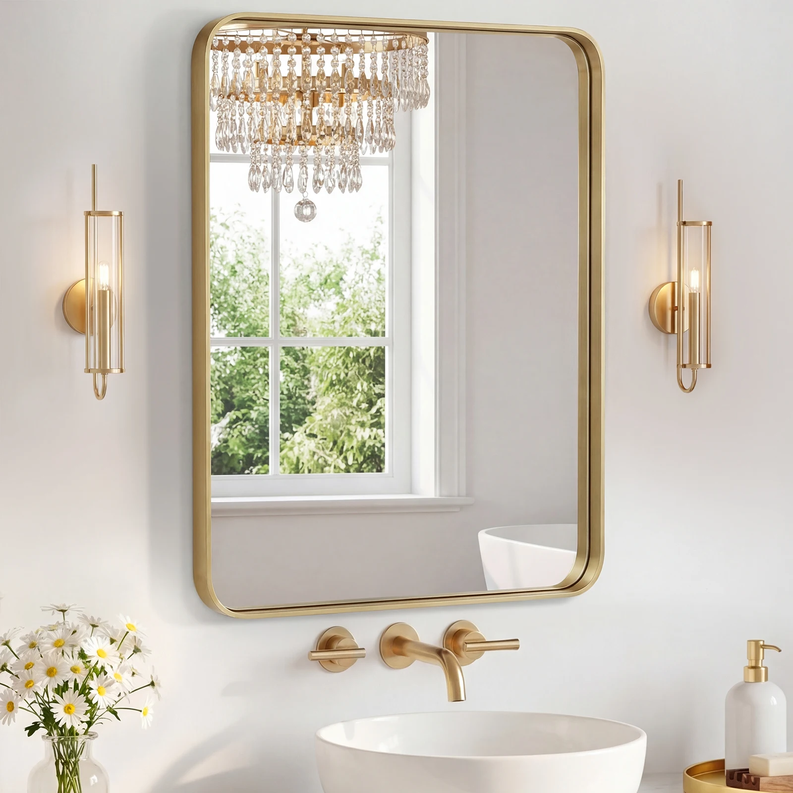 

Bathroom Mirror 23.62X29.92 Inch Black Metal Frame Rectangle Vanity Mirror with Rounded Corners, Modern Wall Mounted Anti-Rust Mirror for Farmhouse, Restroom, Entryway, Horizontal or Vertical Hanging