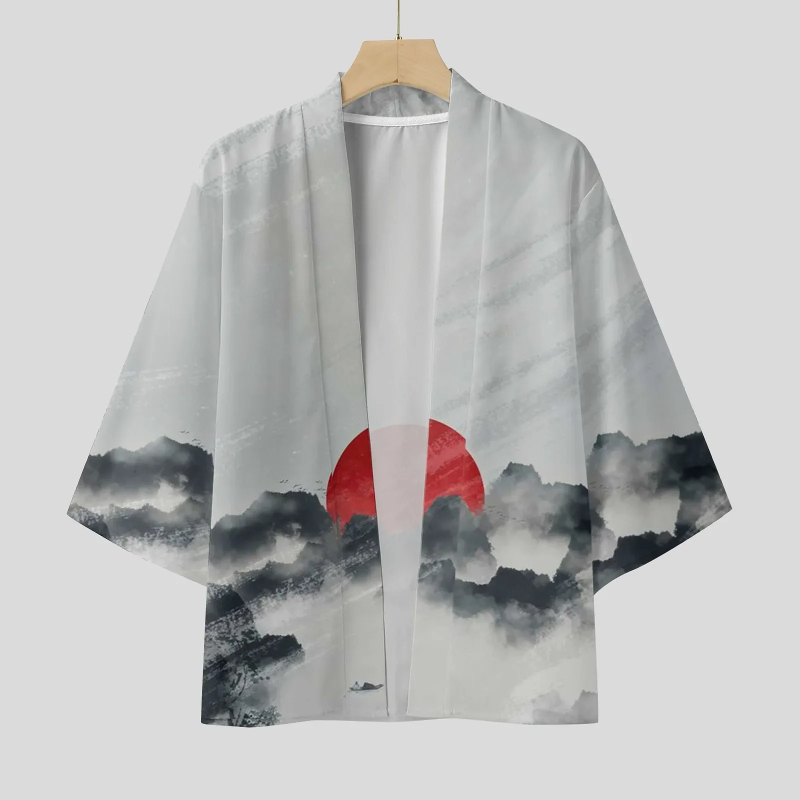 Vintage Dragon Cloud Print Haori Kimono Men Open Front 1/2 Sleeve Japanese Yukata Outwear Summer Casual Unisex Tops