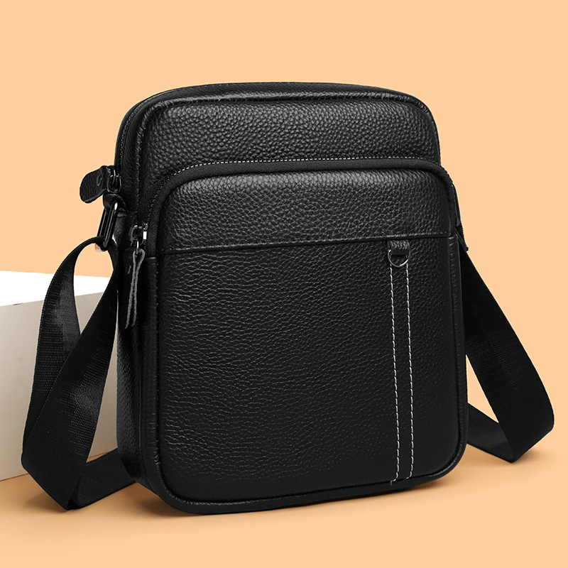 new Men's Genuine Leather Shoulder & Cross - body Bag, Multiple Zipper Pockets, Stylish and Functional for Daily Use