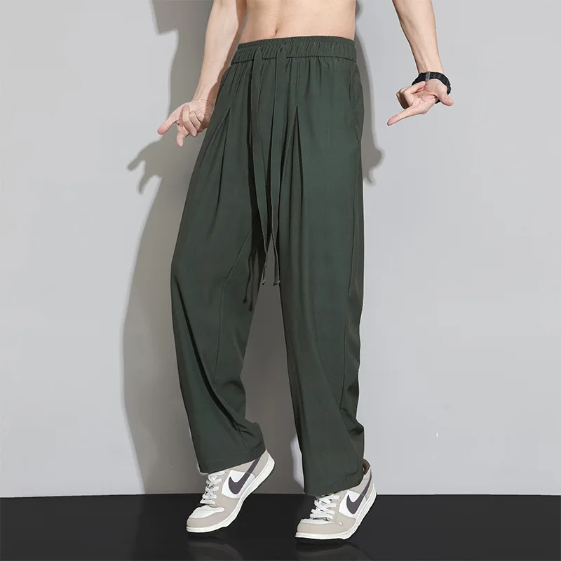 

8XL Sports Ice Silk Pants for Men's Summer Plus Size Breathable Straight Dried Casual Work Pants 140kg Thin summer trousers 7XL