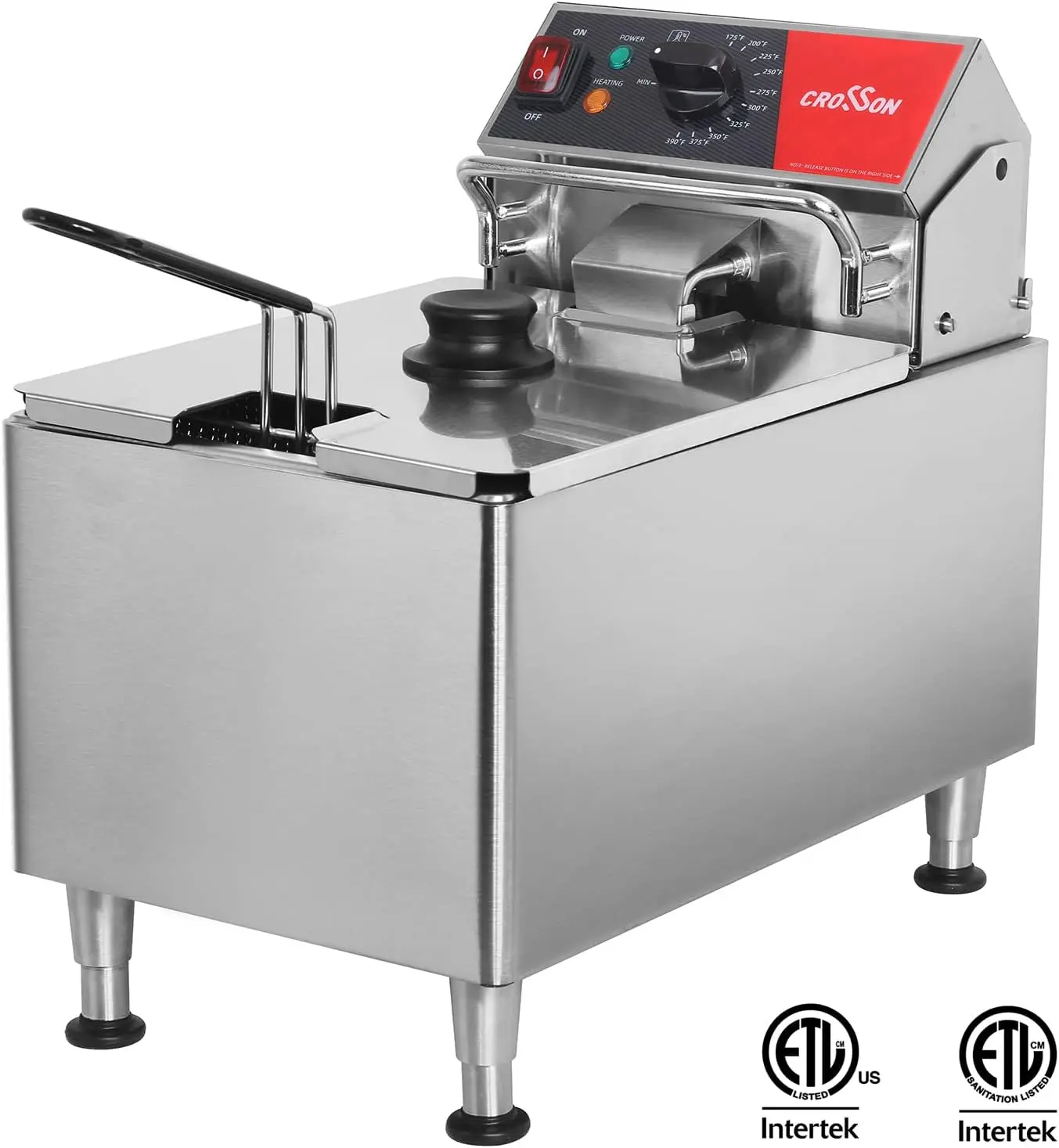 ETL Listed 15Lbs Electric Deep Fryer with No-Assembling-Needed Solid Basket,Lid and Height Adjustable Legs for Restaurant Use,12