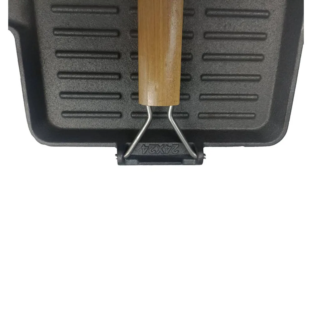 20cm Cast Iron Ridged Skillet Pan with Space Saving Foldable Handle for Indoor Steak Searing Gas Electric Induction Compatible