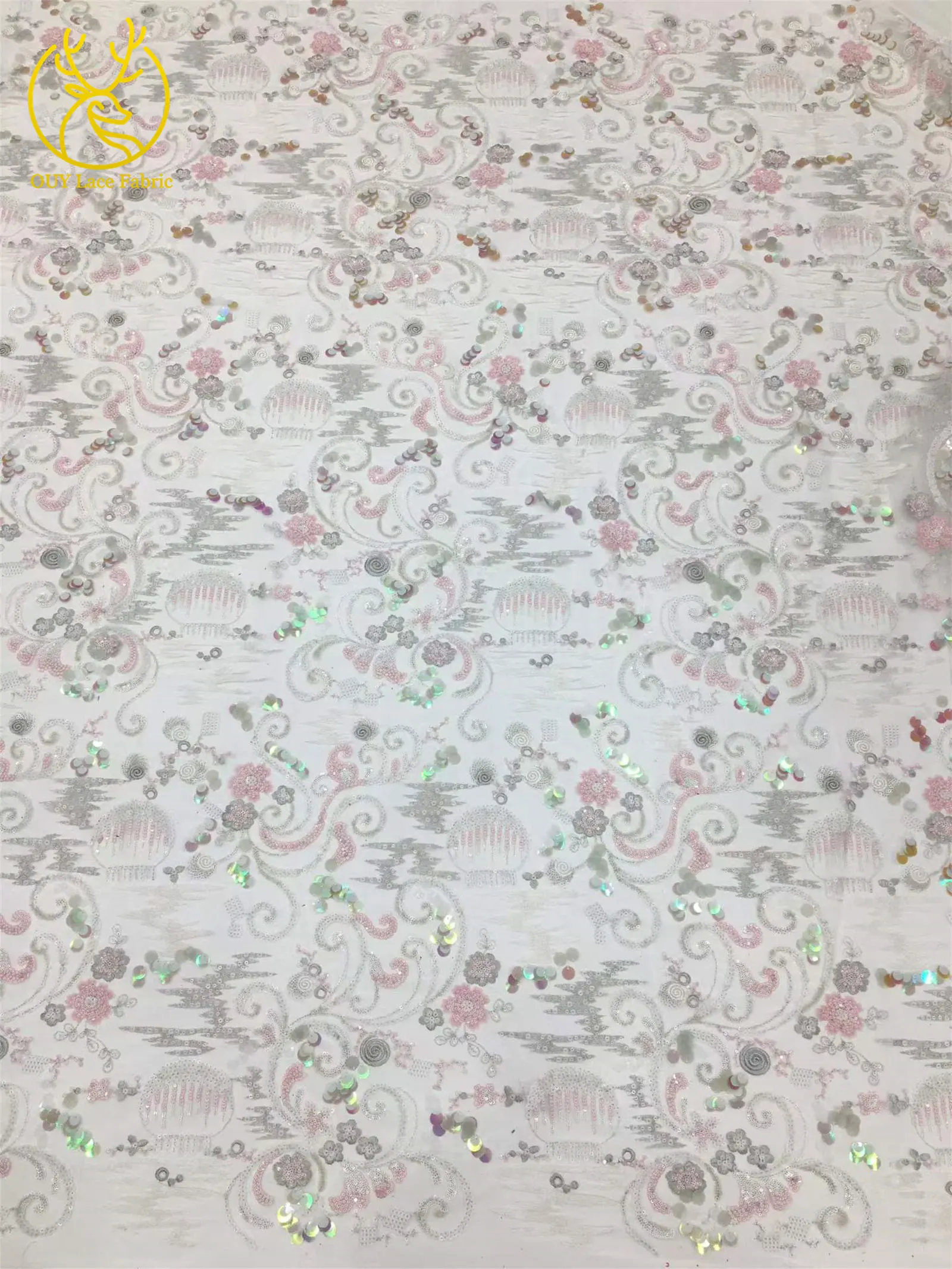 Nigerianischer Pailletten-Spitzenstoff 2026 Hochwertiger Afrikanischer Pailletten-Tüll für Damen-Abendkleider und Ballkleider zum Nähen – Detail 20