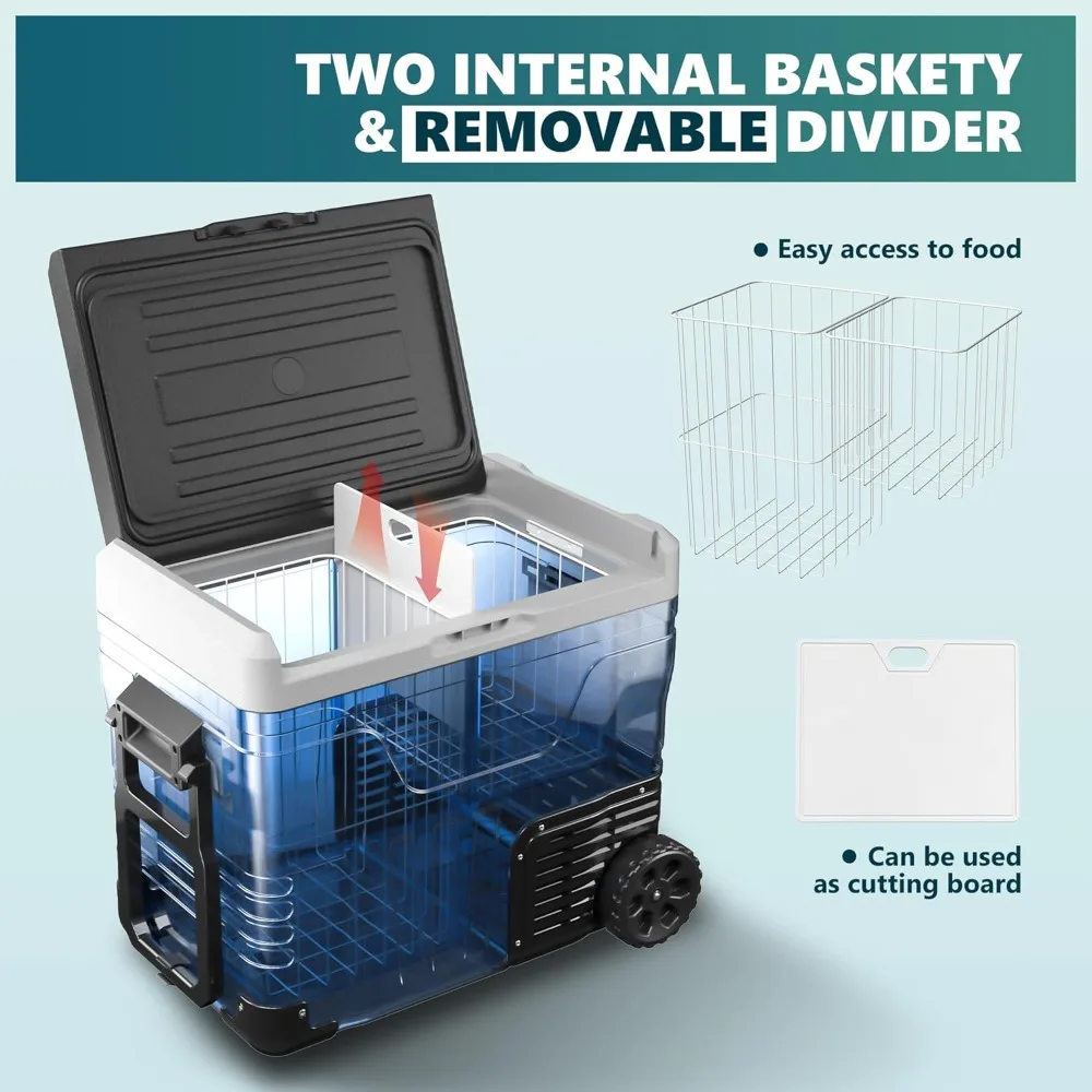 

12 Volt Refrigerator, 53QT(50L) Electric Cooler, Portable Freezer 12V/24V DC 110-240V AC, 12V Fridge -4℉~68℉