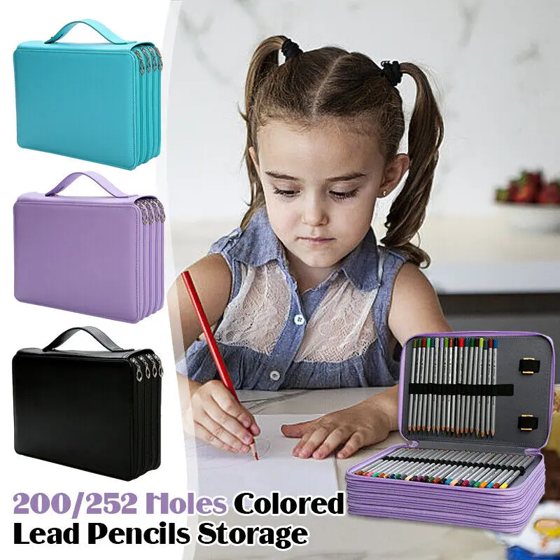 

200/252 Holes PU Leather Marker Case Colored Lead Pencils Storage Bag Portable Storage Bag Detachable Stationery Bags