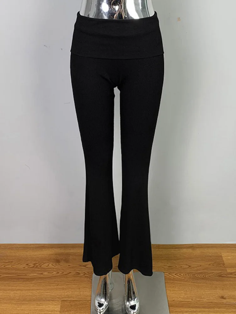 

Осень 202, корейская версия, новые однотонные повседневные брюки с низкой талией и запахом на бедрах, женские тонкие расклешенные брюки Spicy Girl