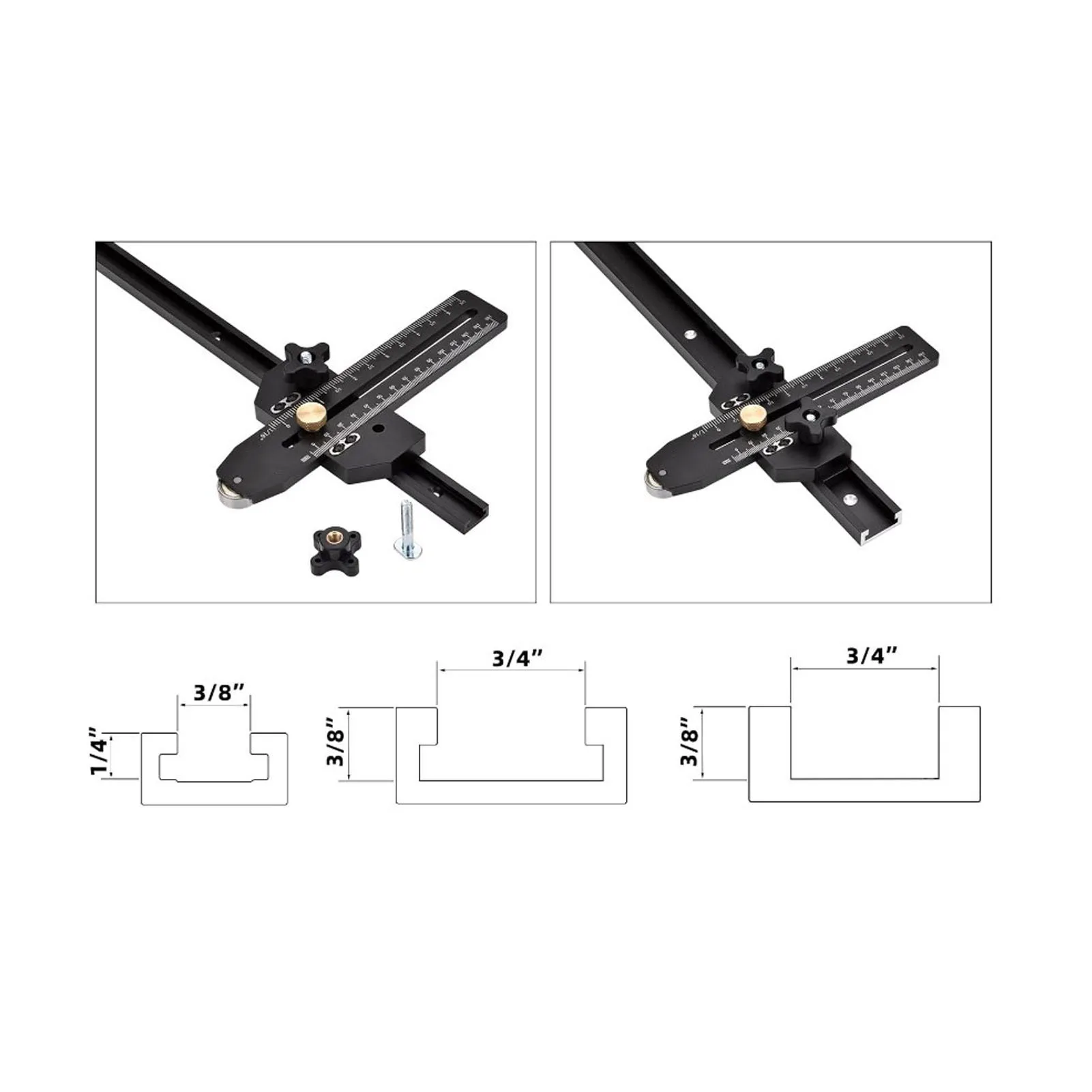 Thin Rip Jig Table Band Saw Router Table Fast Ripping Guide with Roller Limiter Woodworking Tool for 3/8 X 3/4in T Slot