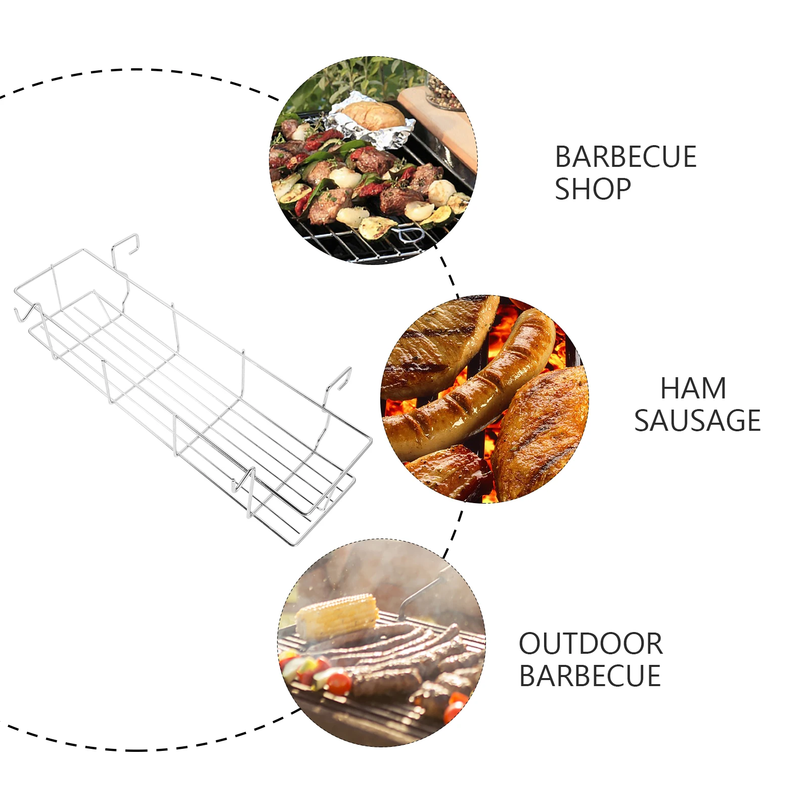 

Stainless Steel Grill Storage Basket 33x8.5x5.6CM Rust Resistant Hanging BBQ Picnic Camping Rack Large Capacity