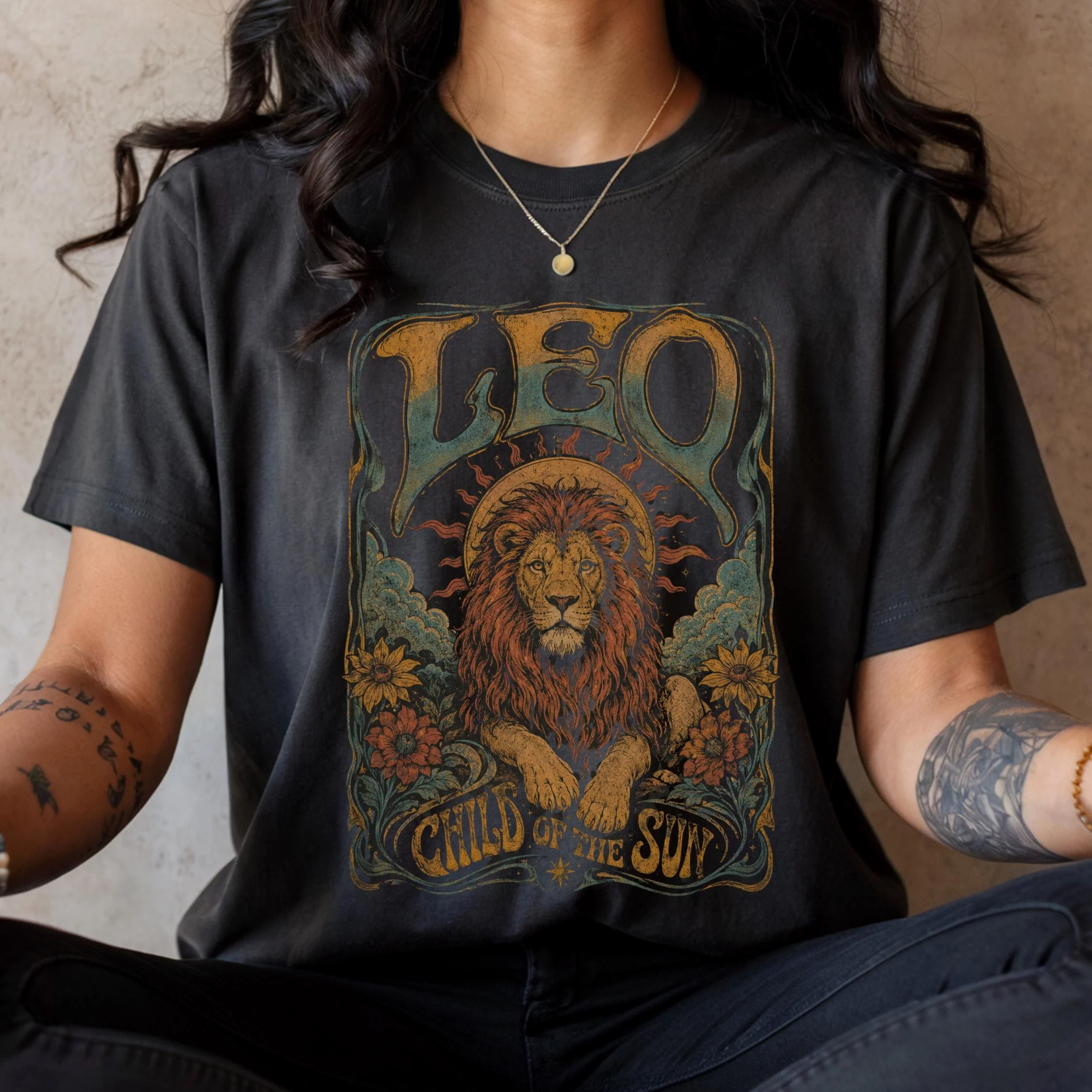 Leo Zodiac Shirt, Vintage Leo Graphic Tee, Child of The Sun Shirt, Astrology T Shirt, Celestial Lion Tee, Boho Horoscope Gift