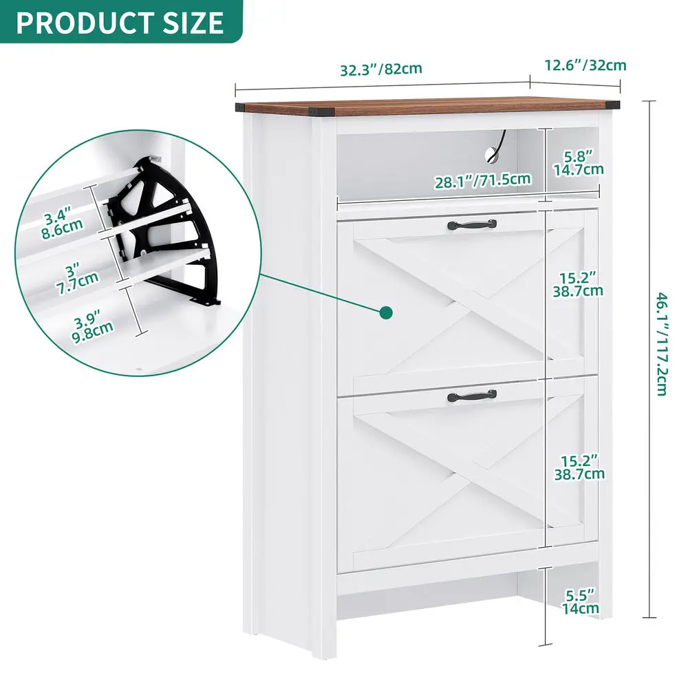 LED Shoe Cabinet with 2 Flip Drawers Entryway Modern Shoe Storage Rack Organizer