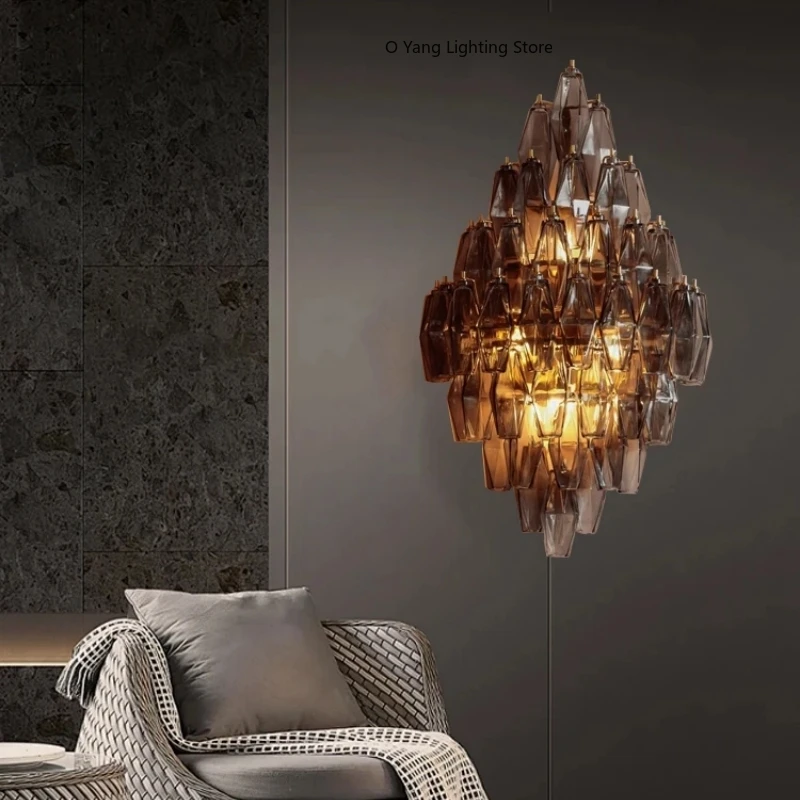 2026 Amber Glass Wall Lamp Large Home Decor Living Room Aisle Lighting Background Indoor Wall Light Including Light Bulbs