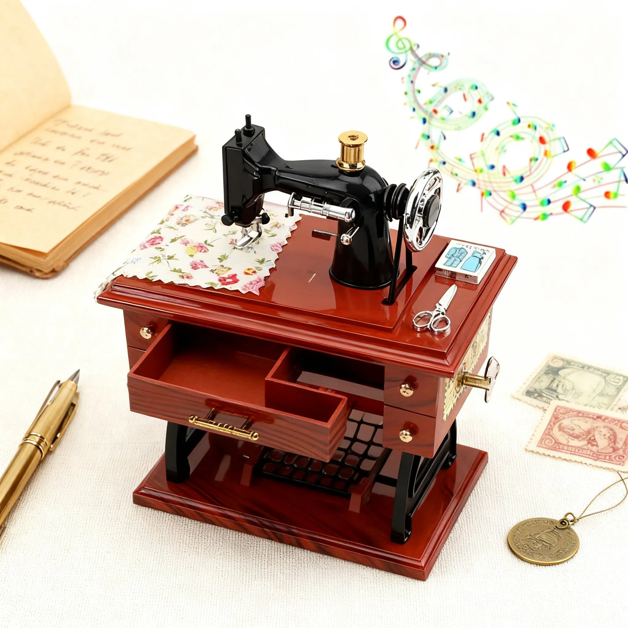 Vintage Sewing Machine Music Box Wooden Music Box Home Decor Gift Living Room, Bedroom, Dining Table Decor