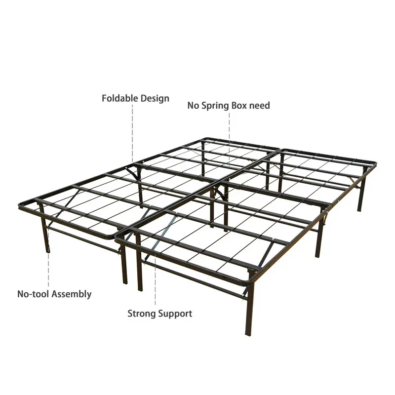 14 Inches High Quality Storage Platform Mattress Foundation Base Queen Size Metal Folding Bed Frame