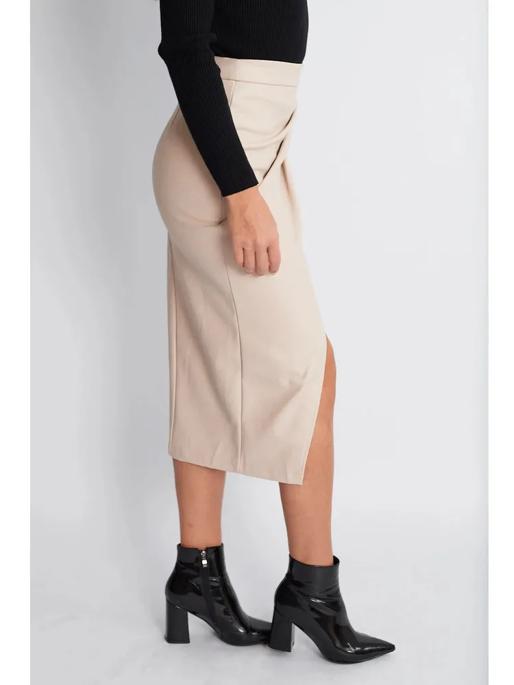 Dames herfst winter pu leer hoog getailleerde rits geplooide midi rokken sexy bodycon kantoor dame trendy rok