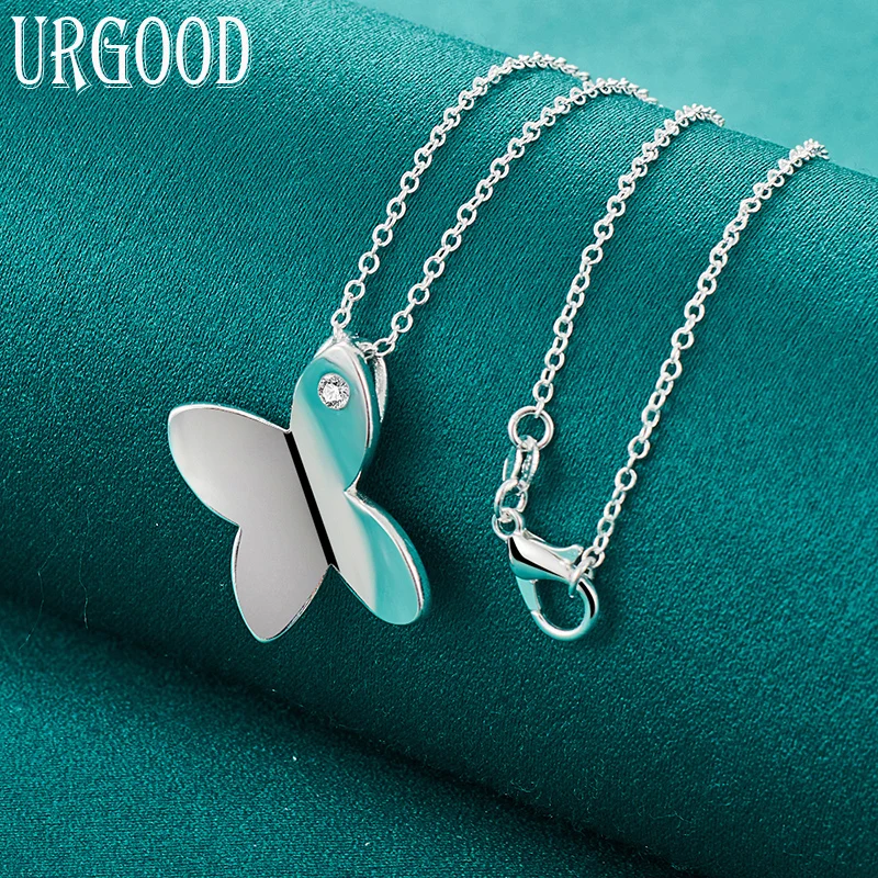 New Wedding Jewelry Women Lady Wedding Glossy Butterfly Pendant Necklace Stud Earrings Fashion 925 Sterling Silver Jewelry Set