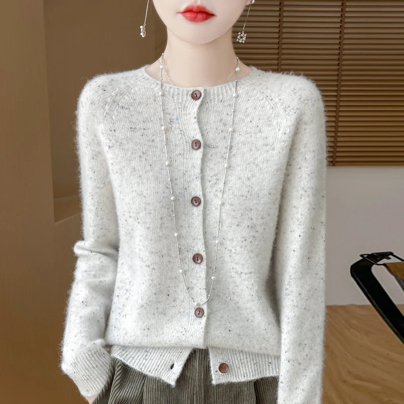 Autumn Winter New First-line ready to wear 100% Pure Wool Women\'s Clothing Round Neck Knitted Cardigan Fashion Long Sleeve Tops