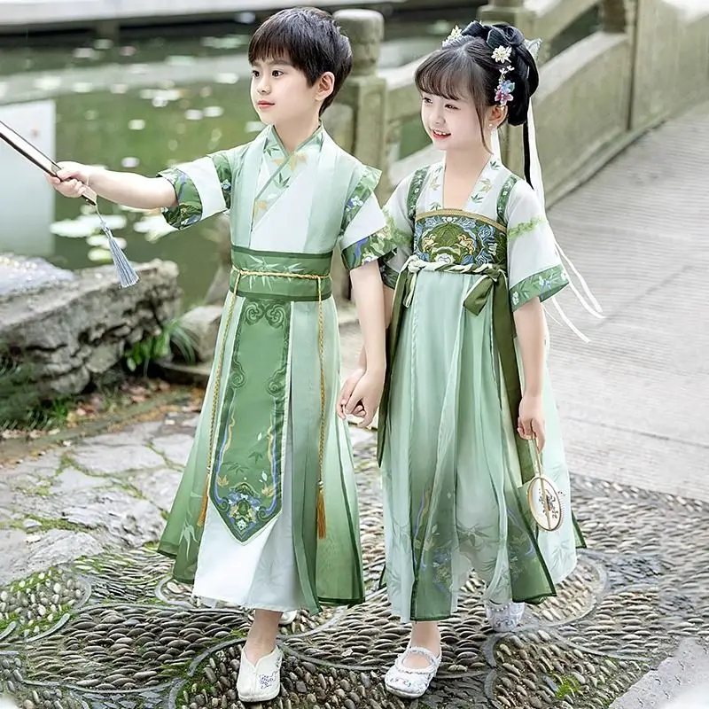 

Dance Wear Cosplay Costumes Kung Fu Party Children's Clothing Ethnic Style Vintage Kids Clothes Girls Dress Boy Hanfu Stage