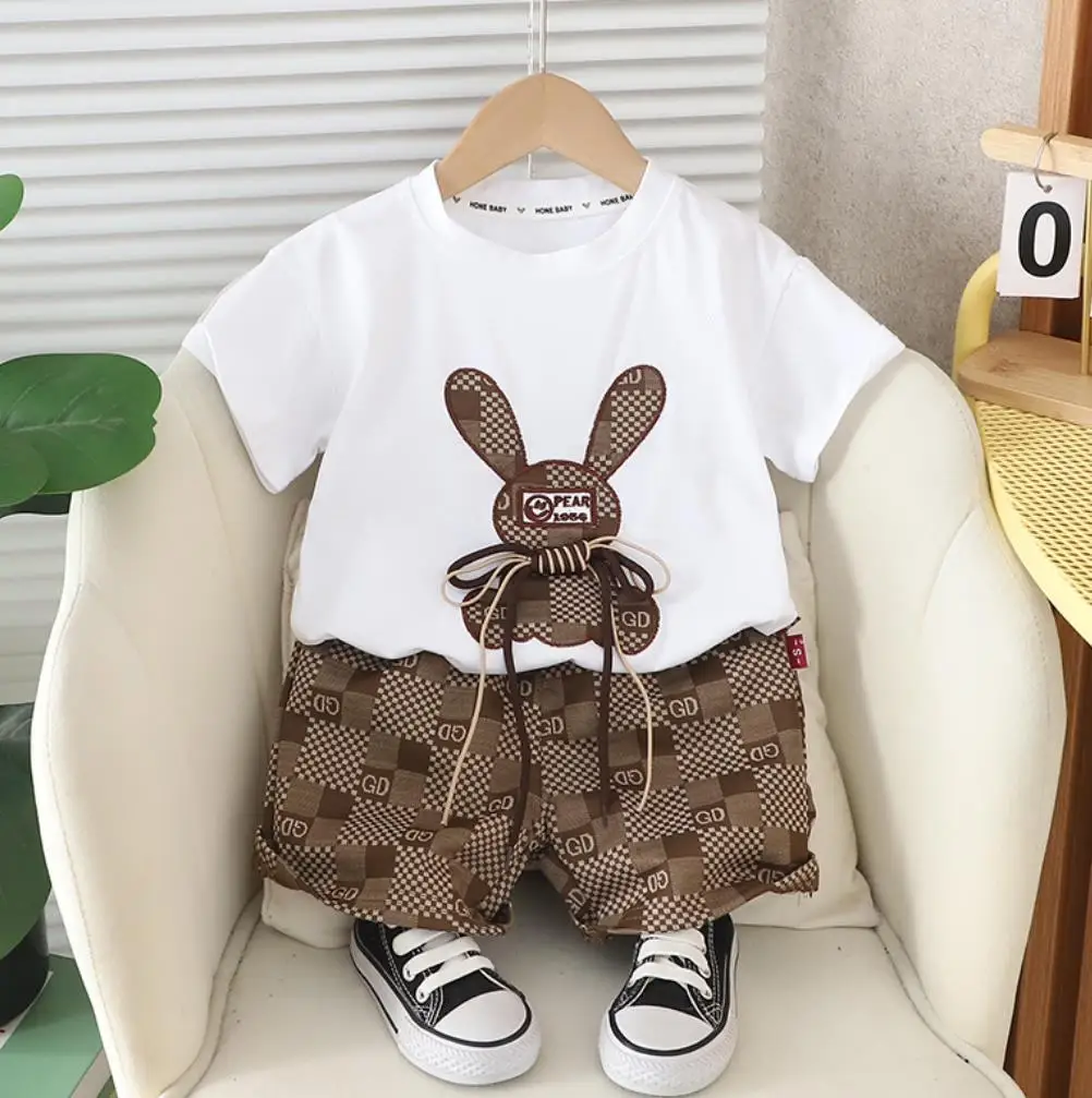 Koreanische Art Baby Kinder Outfits Sommerkleid ung für Jungen Cartoon gedruckt Kurzarm T-Shirts und Shorts zweiteilige Kleinkind-Sets