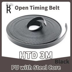 HTD 3M Open Timing Belt PU with Steel Core Black 3M Belt Width 9/10/15mm~40mm Polyurethane Steel PU HTD3M Open Synchronous Belt