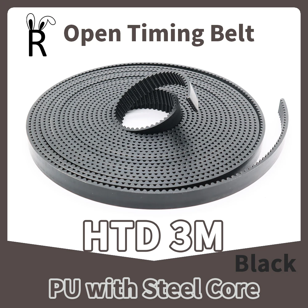 HTD 3M Otwarty pasek rozrządu PU ze stalowym rdzeniem Czarny 3M Szerokość paska 9/10/15mm ~ 40mm Poliuretan Stal PU HTD3M Otwarty pasek synchroniczny