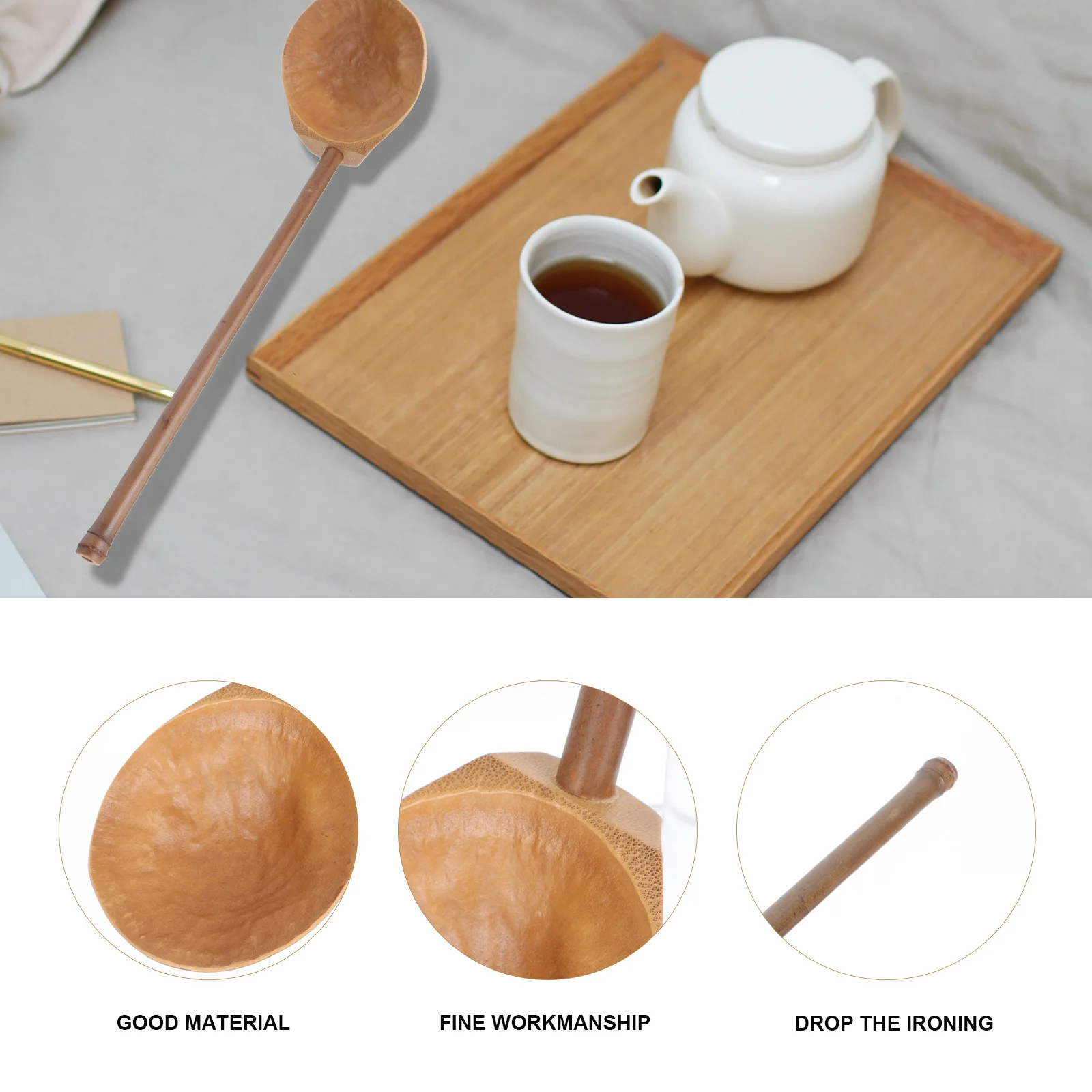 

1Pcs Retro Design Bamboo Spoon Multi-Functional Long Handle Tea Powder Coffee Beans Flour Sugar Easy Clean Storage Kitchen
